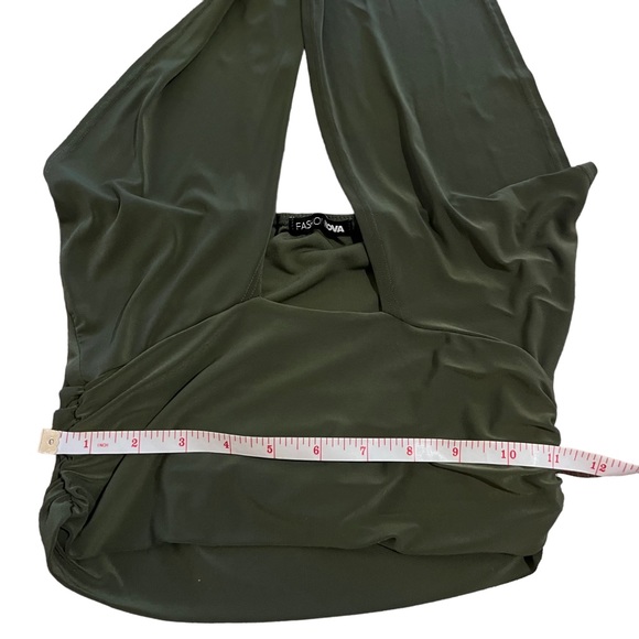 Fashion Nova Olive Green Slinky Multi-way Criss Cross Halter Cut Out Crop Top - Picture 14 of 15